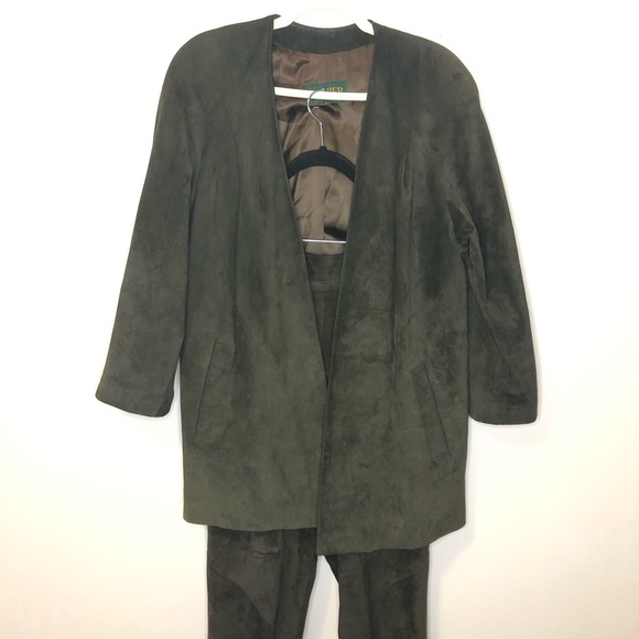 Danier Womens high rise leather pantsuit olive XS